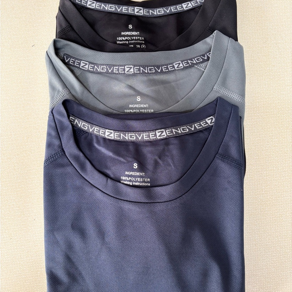 Three Zengvee Men's Short Sleeve Workout Tees - Black, Gray, and Blue 
(nwot)
